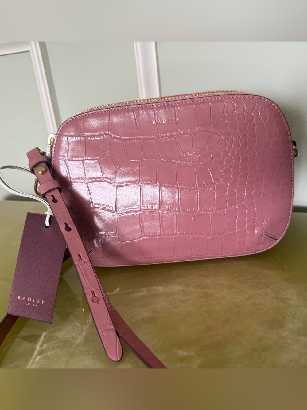 Radley Pink Croc-Embossed Leather Crossbody Bag
